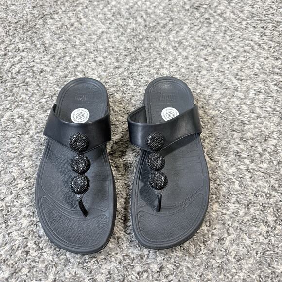 Fitflop Shoes - Fitflop Sandals Petra Sugar Jewel Embellished Toe Post Thong Size 7 Black Wedge